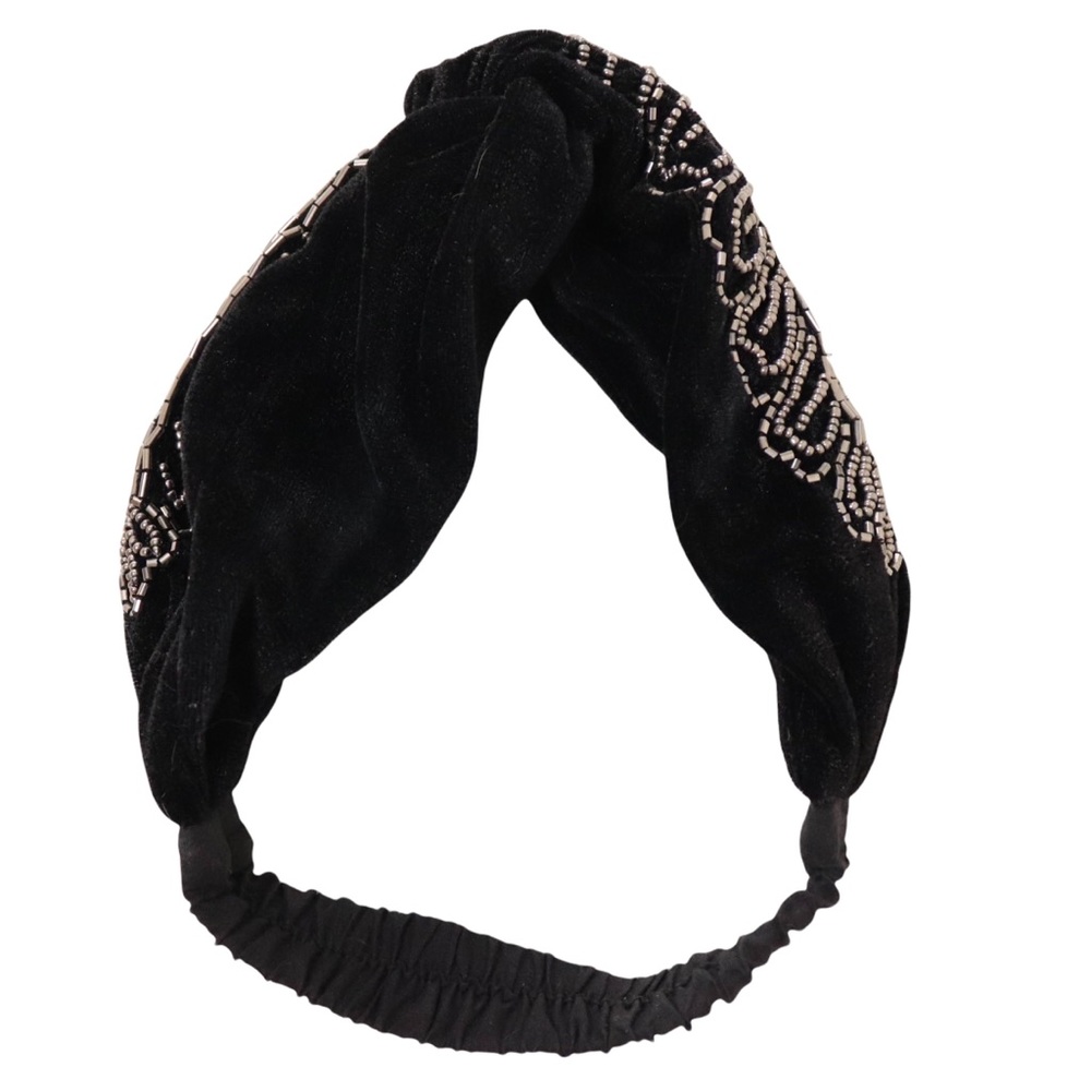 Black Velvet Beaded Twist Headband